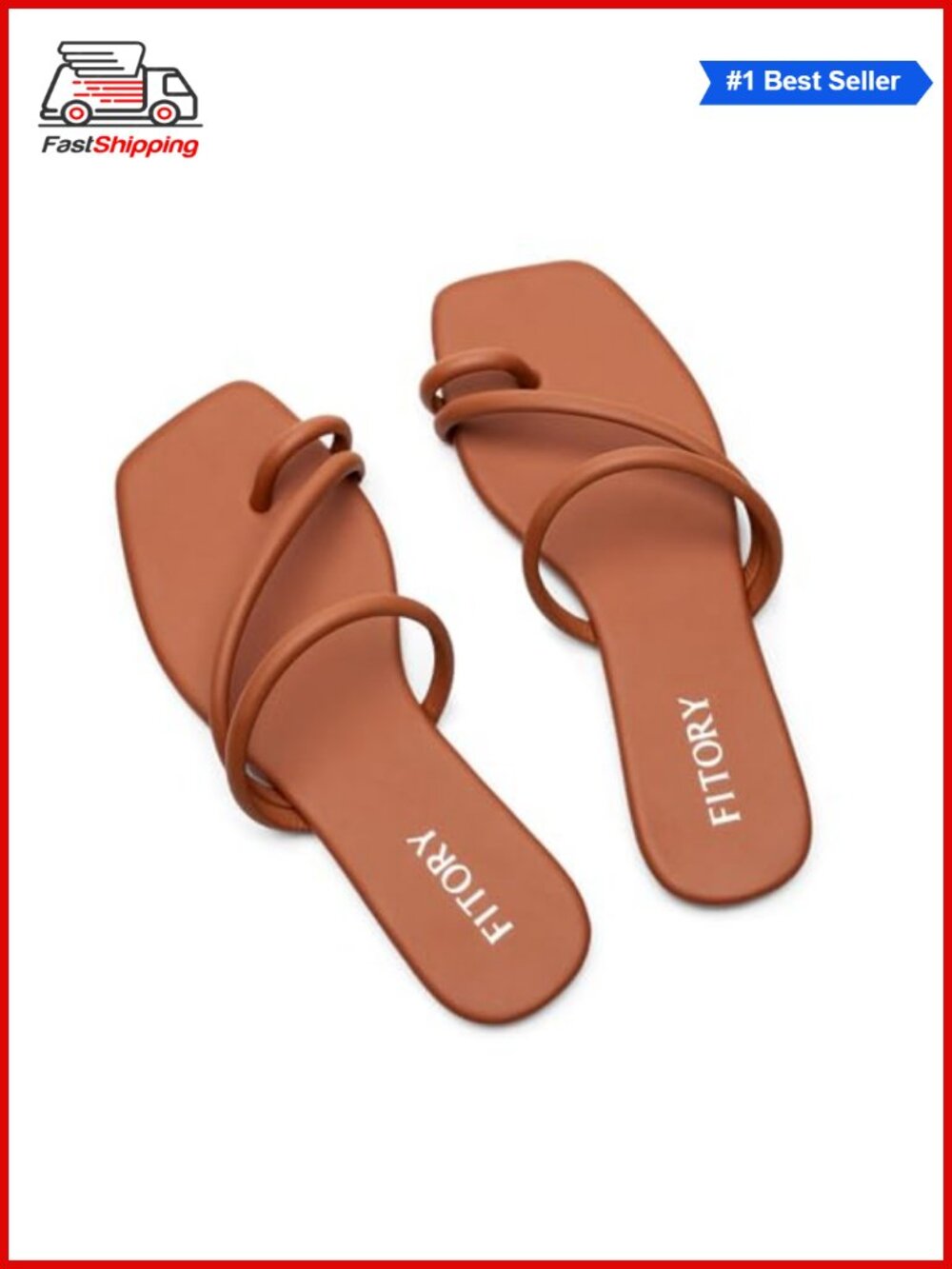 FITORY Women's Slide Sandals PU Cross-Strap Square Toe Slip On Flat Summer